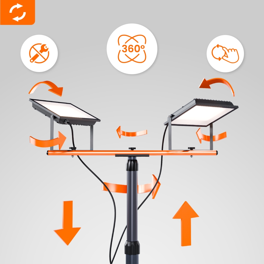 LED reflektorius su stovu 2xLED/50W/230V 4500K IP65 juoda/oranžinė