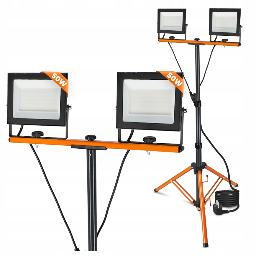 LED reflektorius su stovu 2xLED/50W/230V 4500K IP65 juoda/oranžinė