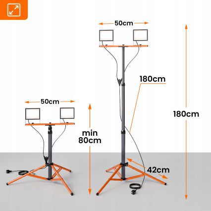 LED reflektorius su stovu 2xLED/50W/230V 4500K IP65 juoda/oranžinė