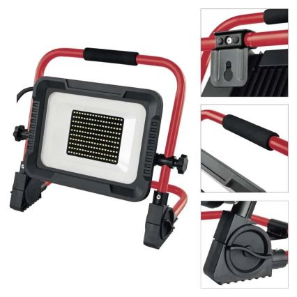 LED reflektorius su stovu ELION LED/100W/230V 4000K IP65 raudona/juoda
