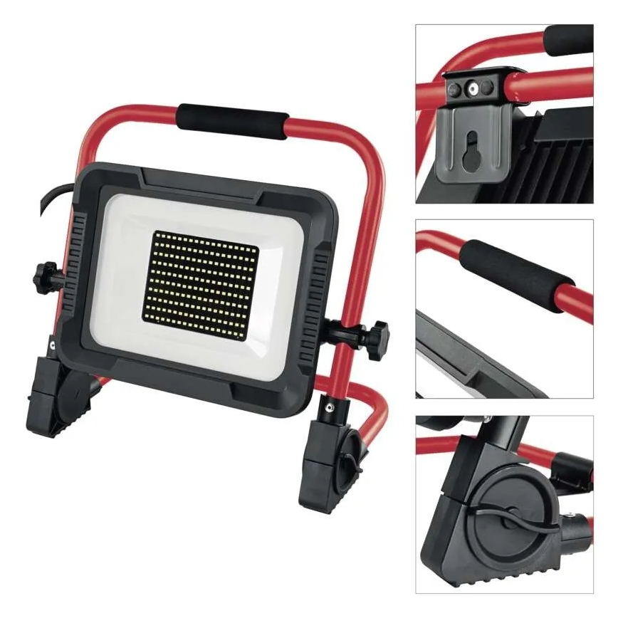 LED reflektorius su stovu ELION LED/100W/230V 4000K IP65 raudona/juoda