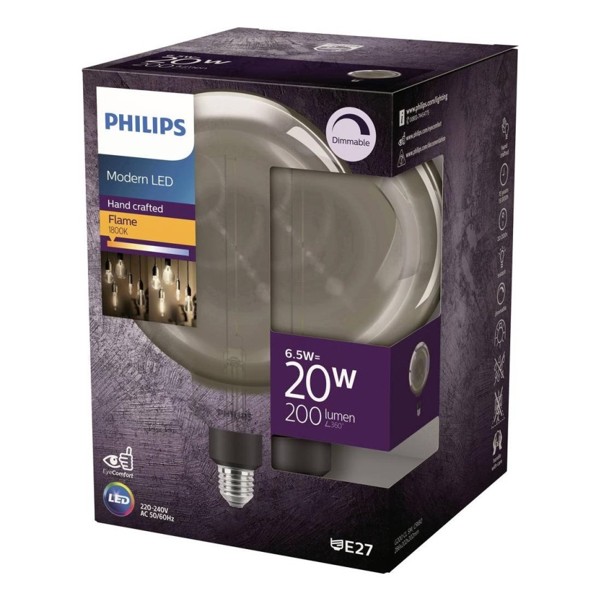 LED reguliuojama filamentinė lemputė G200 E27/6,5W/230V 1800K