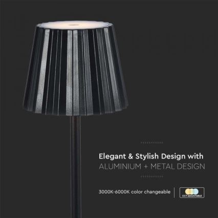 LED reguliuojama įkraunama jutiklinė stalinė lempa LED/4W/5V 3000-6000K 1800 mAh juoda