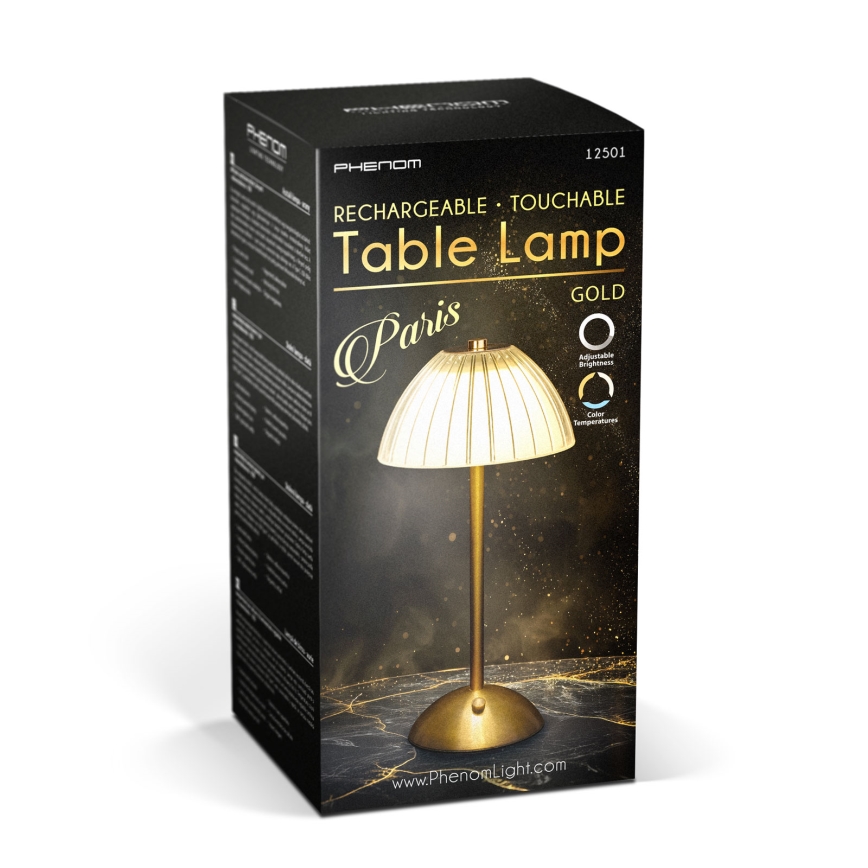 LED reguliuojama įkraunama stalinė lempa PARIS LED/2W/5V 2700K/4000K/6500K 800 mAh auksinė