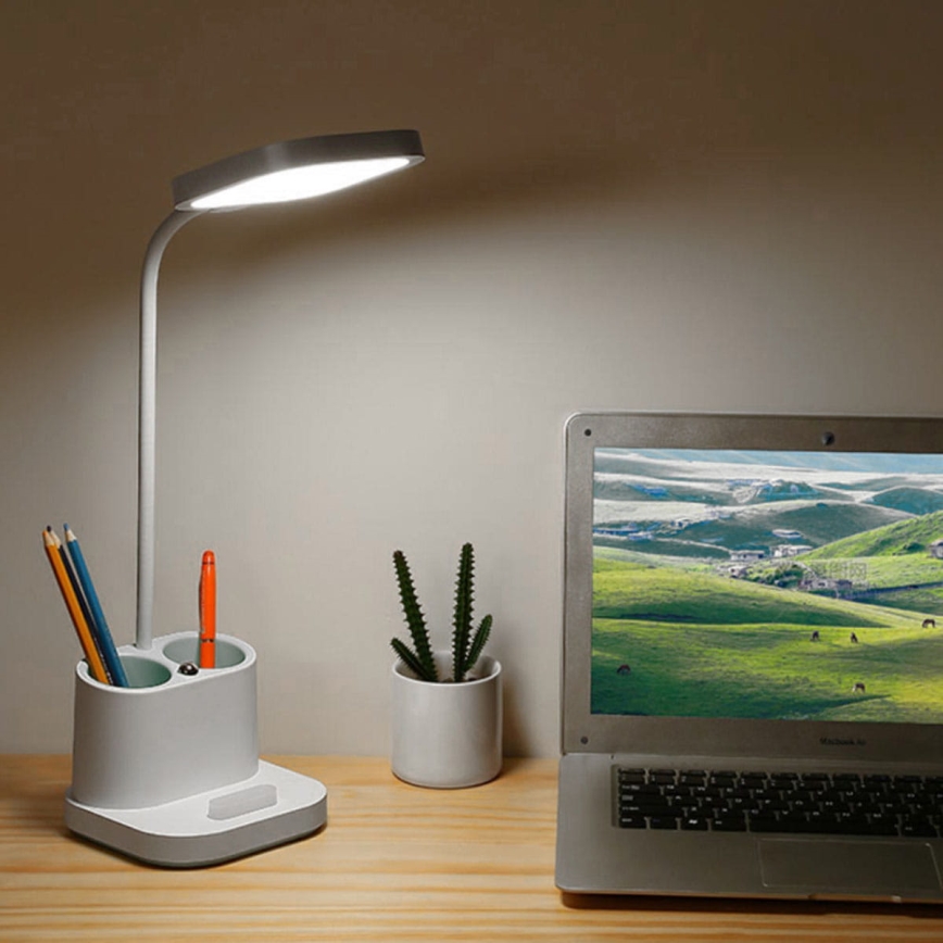 LED Reguliuojama įkraunama stalinė lempa su laikikliu ir maitinimo bloku LED/5W/5V 2400mAh