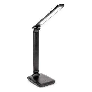 LED Reguliuojama jutiklinė stalinė lempa su belaidžiu įkrovikliu ir USB prievadas REMUS LED/5W/230V juoda