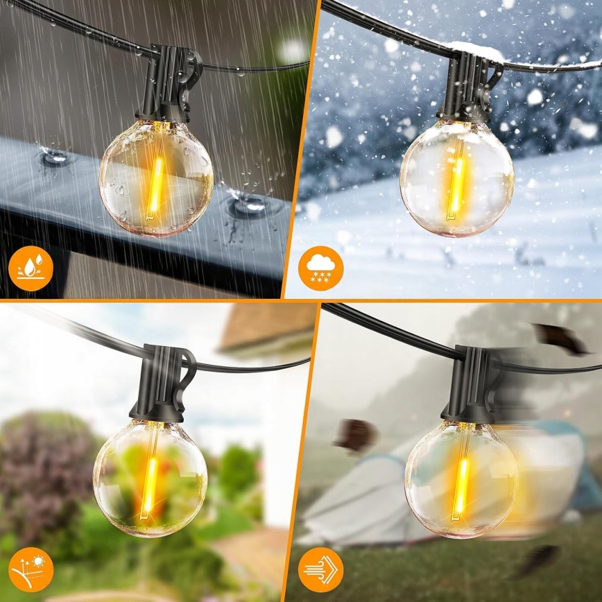 Reguliuojama LED lauko dekoratyvinė girlianda 25xE12/1W/24/230V 17,5 m IP65 juoda + nuotolinio valdymo pultas