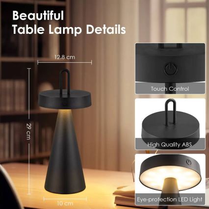 Įkraunama, reguliuojama lauko jutiklinė stalo lempa HALO LED/1,5W/3,7V 3000 mAh IP44 juoda
