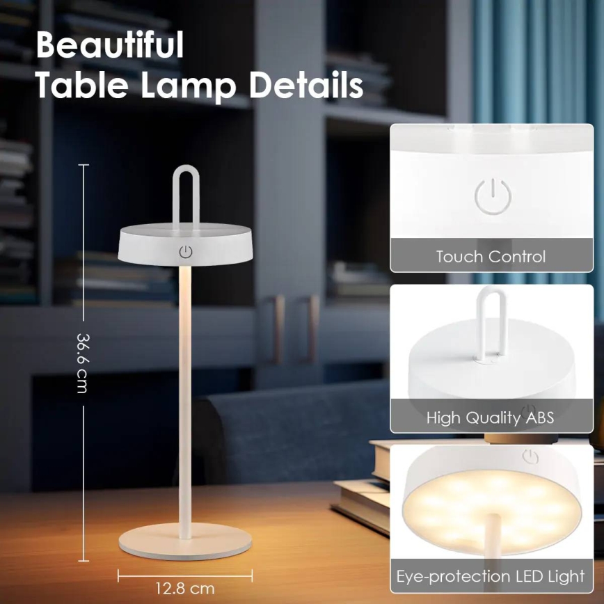 LED Reguliuojama lauko įkraunama jutiklinė stalinė lempa SHINE LED/1,5W/3,7V 3000 mAh IP44 balta