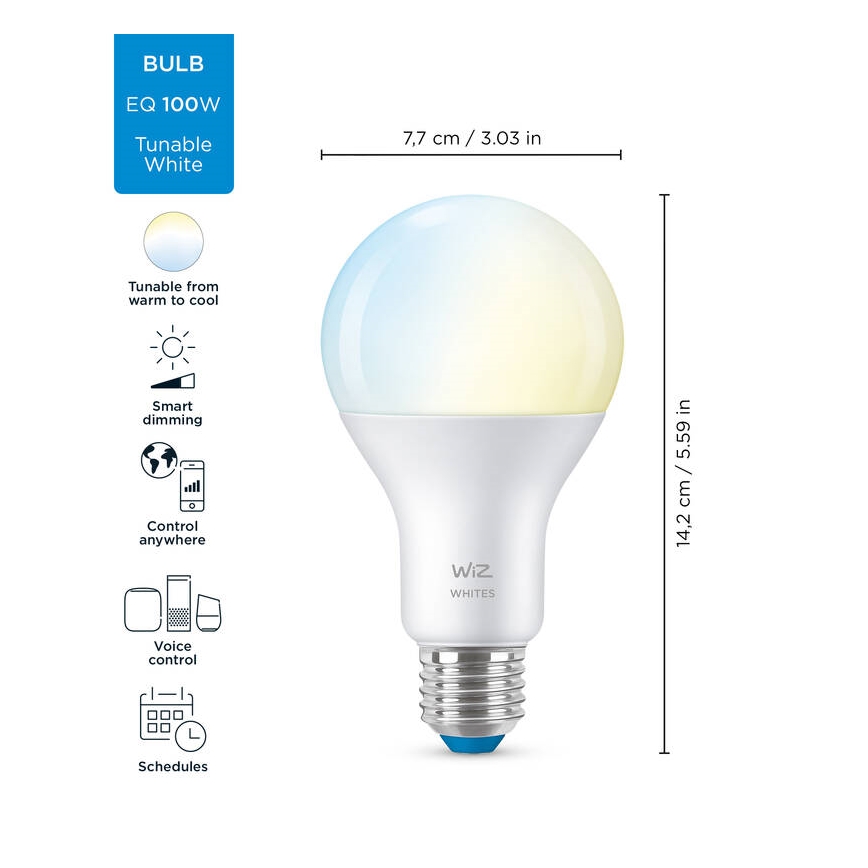 LED Reguliuojama lemputė A67 E27/13W/230V 2700-6500K CRI 90 Wi-Fi - WiZ