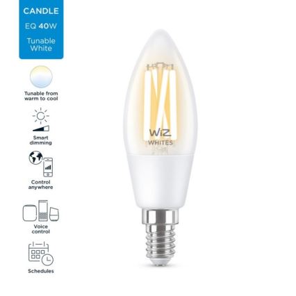 LED Reguliuojama lemputė FILAMENT C35 E14/4,9W/230V 2700-6500K CRI 90 Wi-Fi - WiZ