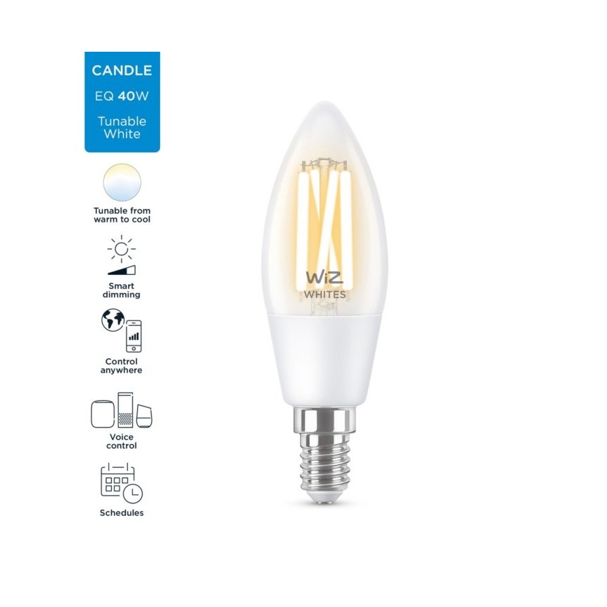 LED Reguliuojama lemputė FILAMENT C35 E14/4,9W/230V 2700-6500K CRI 90 Wi-Fi - WiZ