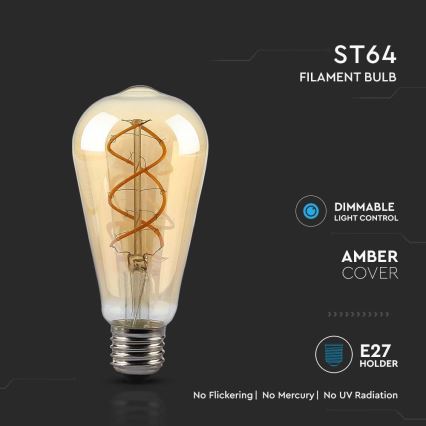 LED Reguliuojama lemputė FILAMENT ST64 E27/4,8W/230V 1800K