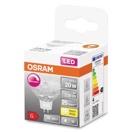 LED reguliuojama lemputė GU5,3/3,4W/230V 2700K CRI 90 - Osram