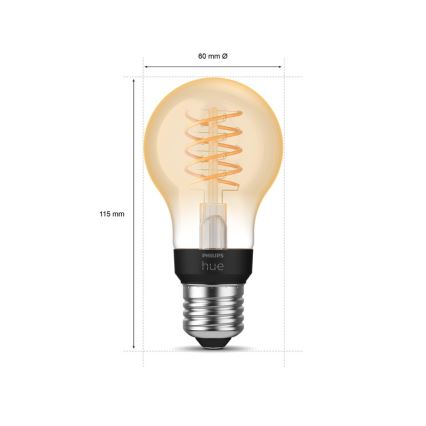 LED Reguliuojama lemputė Philips Hue WHITE FILAMENT A60 E27/7W/230V 2100K