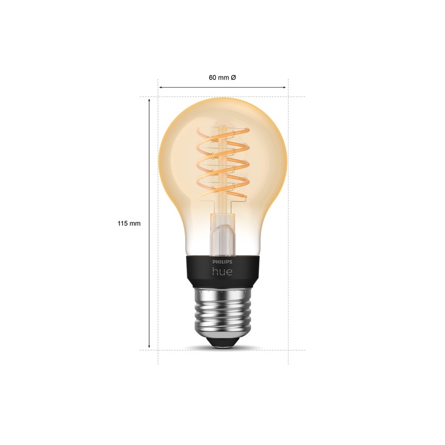 LED Reguliuojama lemputė Philips Hue WHITE FILAMENT A60 E27/7W/230V 2100K