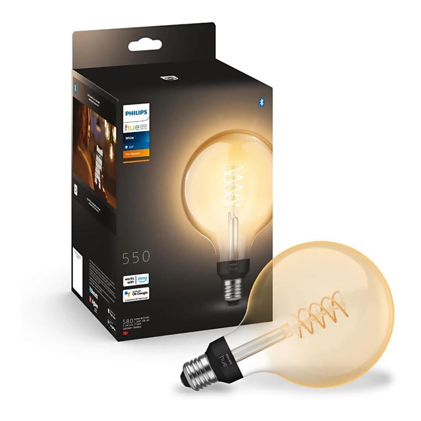 LED Reguliuojama lemputė Philips Hue WHITE FILAMENT G125 E27/7W/230V 2100K