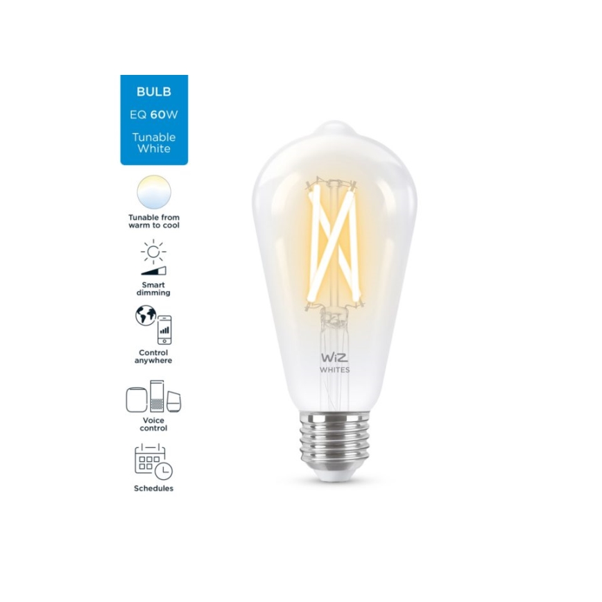 LED Reguliuojama lemputė FILAMENT ST64 E27/6,7W/230V 2700-6500K CRI 90 Wi-Fi - WiZ
