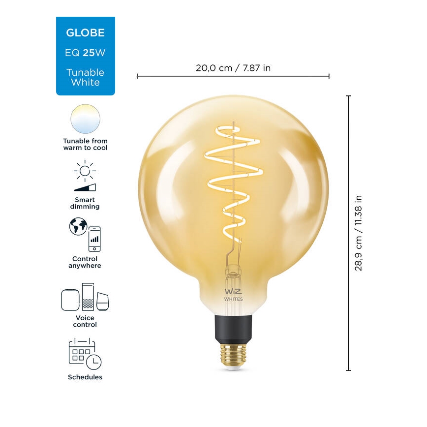 LED Reguliuojama lemputė VINTAGE FILAMENT G200 E27/6W/230V 2000-5000K CRI 90 Wi-Fi - WiZ