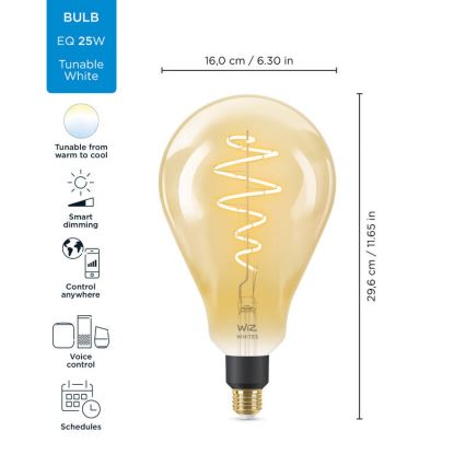 LED Reguliuojama lemputė VINTAGE FILAMENT PS160 E27/6,5W/230V 2000-5000K CRI 90 Wi-Fi -WiZ