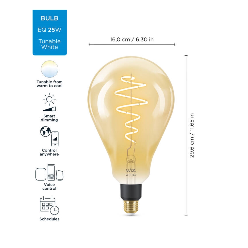 LED Reguliuojama lemputė VINTAGE FILAMENT PS160 E27/6,5W/230V 2000-5000K CRI 90 Wi-Fi -WiZ