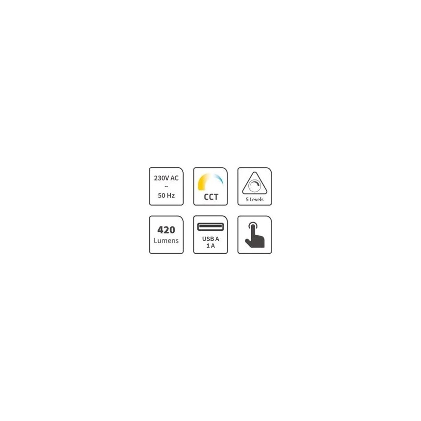 LED reguliuojama stalinė lempa su USB LED/7W/230V 3000K/4000K/5500K juoda