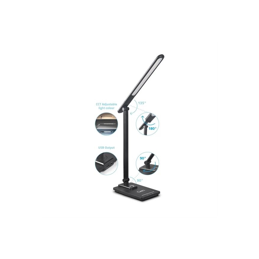 LED reguliuojama stalinė lempa su USB LED/9W/230V 3000K/4000K/5500K juoda