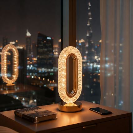 LED įkraunama reguliuojamo ryškumo stalinė lempa DUBAI LED/2W/5V 2700K/4000K/6500K 400 mAh auksinė