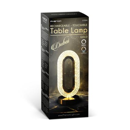 LED įkraunama reguliuojamo ryškumo stalinė lempa DUBAI LED/2W/5V 2700K/4000K/6500K 400 mAh auksinė