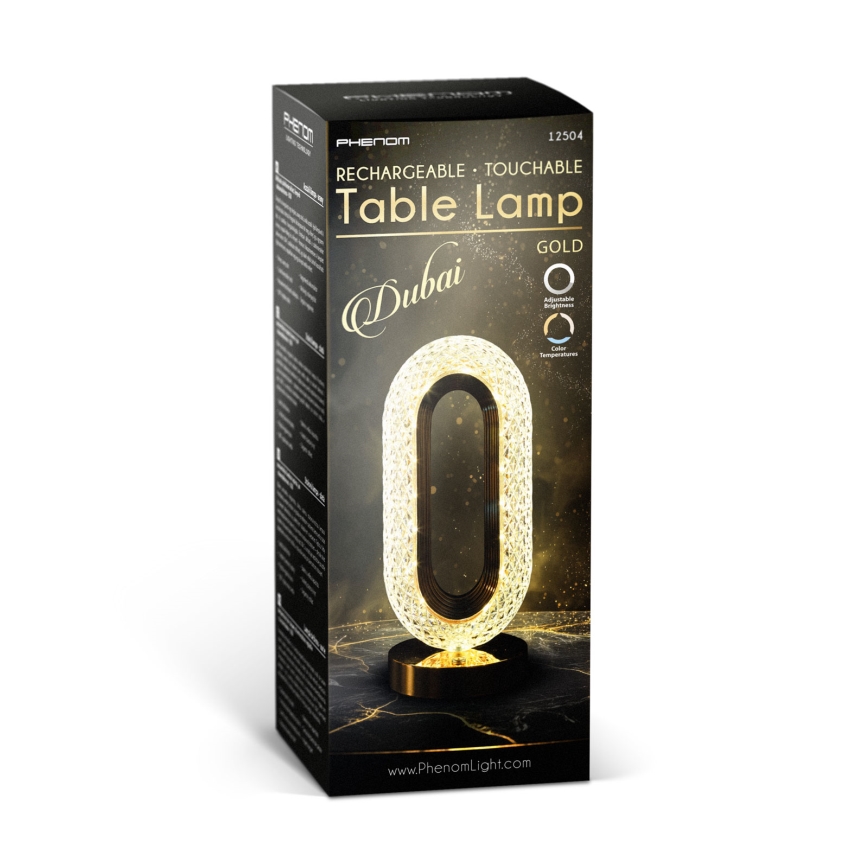 LED įkraunama reguliuojamo ryškumo stalinė lempa DUBAI LED/2W/5V 2700K/4000K/6500K 400 mAh auksinė