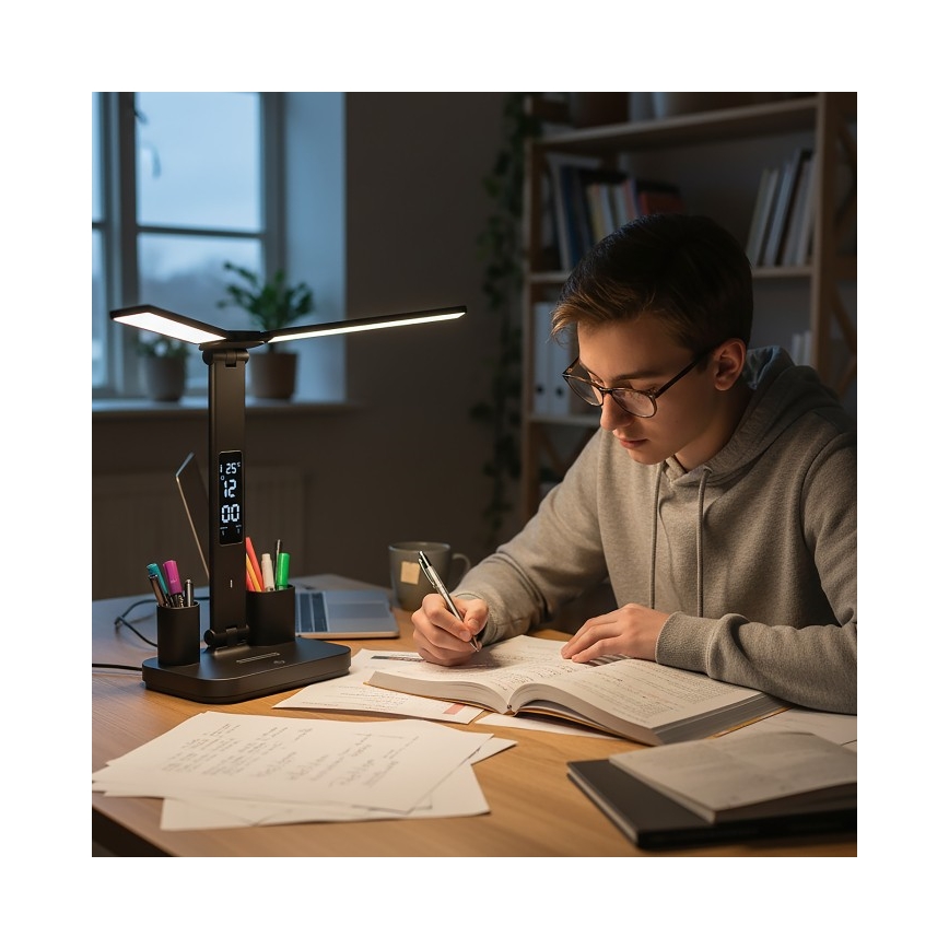 LED dimeriuojamas įkraunamas stalinis šviestuvas NOBLITE P LED/5W/5V 3000/4000/6000K 2200 mAh juodas