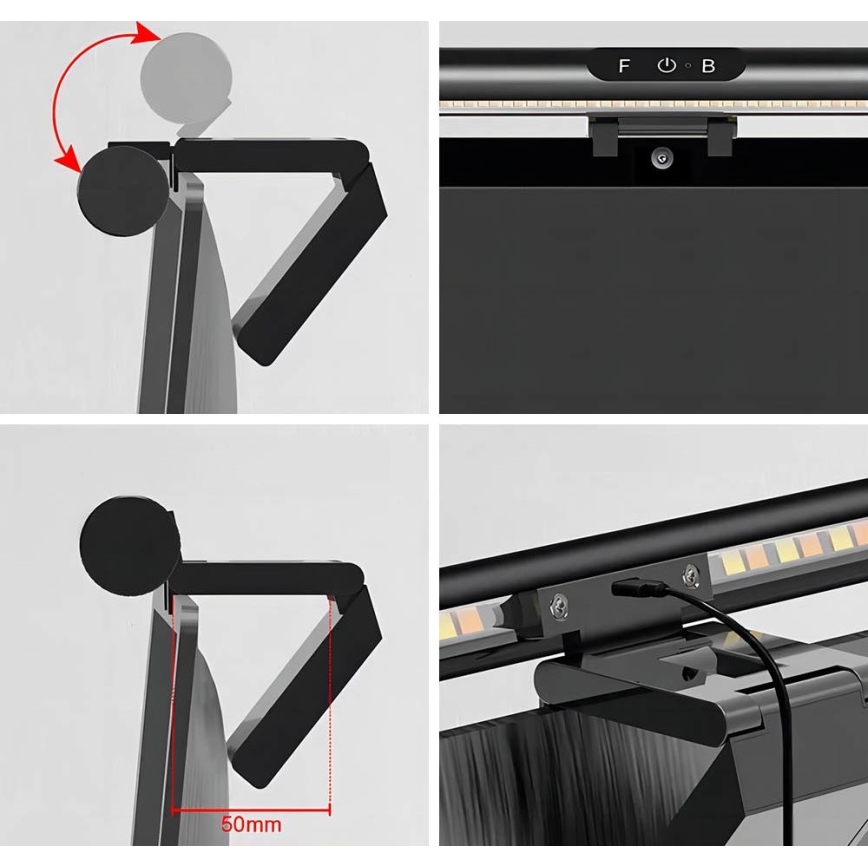 LED reguliuojamas jutiklinis monitoriaus apšvietimas LED/5W/5V 3000/4000/5000/6000K 42 cm juodas