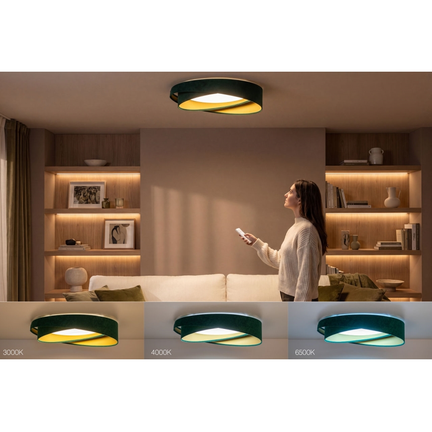 Dimeriuojamas LED lubinis šviestuvas SMART GALAXY MODERN LED/24W/230V 3000-6500K skersmuo 55 cm žalia/auksinė + nuotolinis valdymas