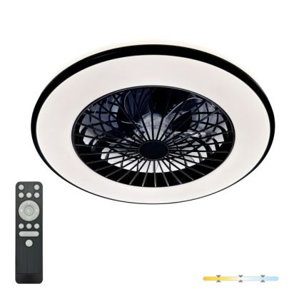 Dimeriuojamas LED lubų šviestuvas su ventiliatoriumi VENTELUX LED/48W/230V 3000/4000/6500K, skersmuo 48,5 cm, juodas + nuotolinis pultas