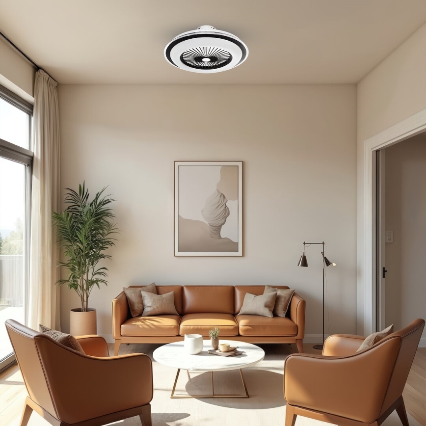 LED Reguliuojamas lubinis šviestuvas su ventiliatoriumi ZEPHYR LED/48W/230V 3000-6000K juodas + nuotolinis valdymas