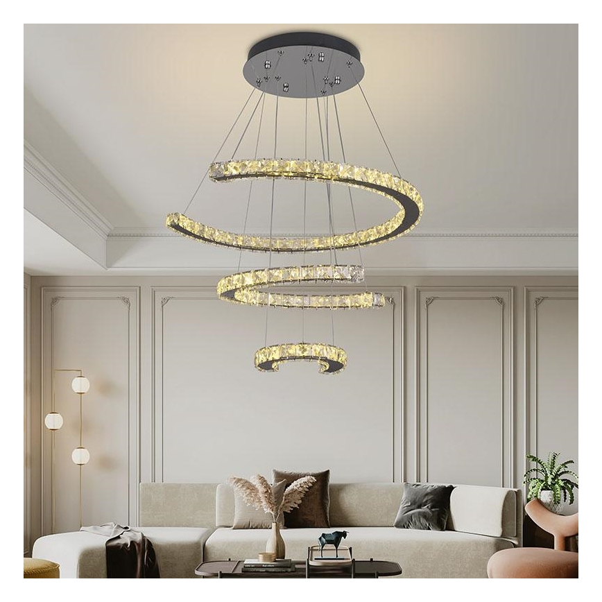 LED šviesos reguliavimas krištolas Sietynas ant stygos LED/100W/230V 3000-6500K sidabras + nuotolinio valdymo pultas
