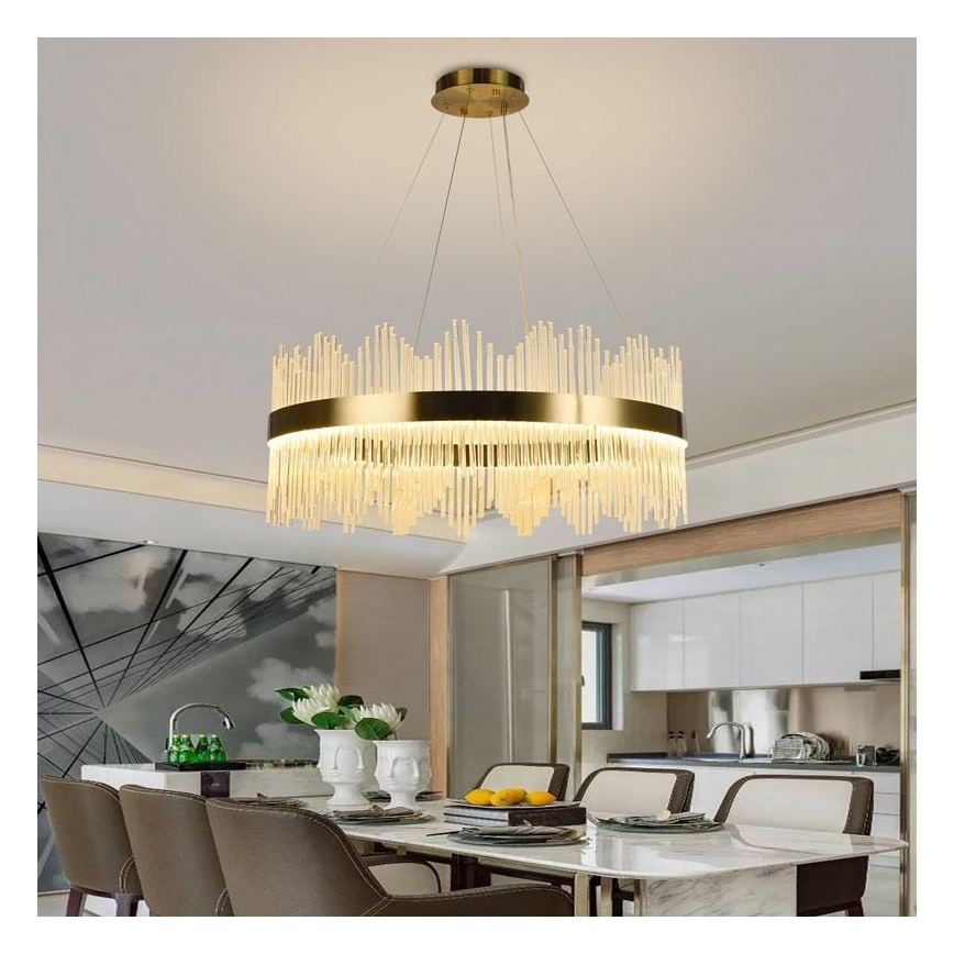 LED šviesos reguliavimas krištolas Sietynas ant stygos LED/110W/230V 3000-6500K auksas + nuotolinio valdymo pultas