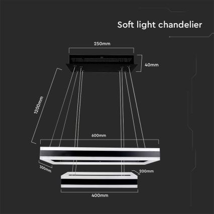 LED Reguliuojamas pakabinamas sietynas LED/113W/230V 3000K juoda