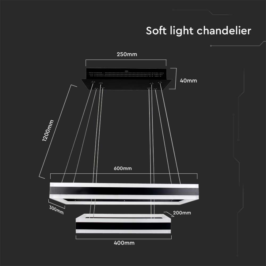 LED Reguliuojamas pakabinamas sietynas LED/113W/230V 3000K juoda
