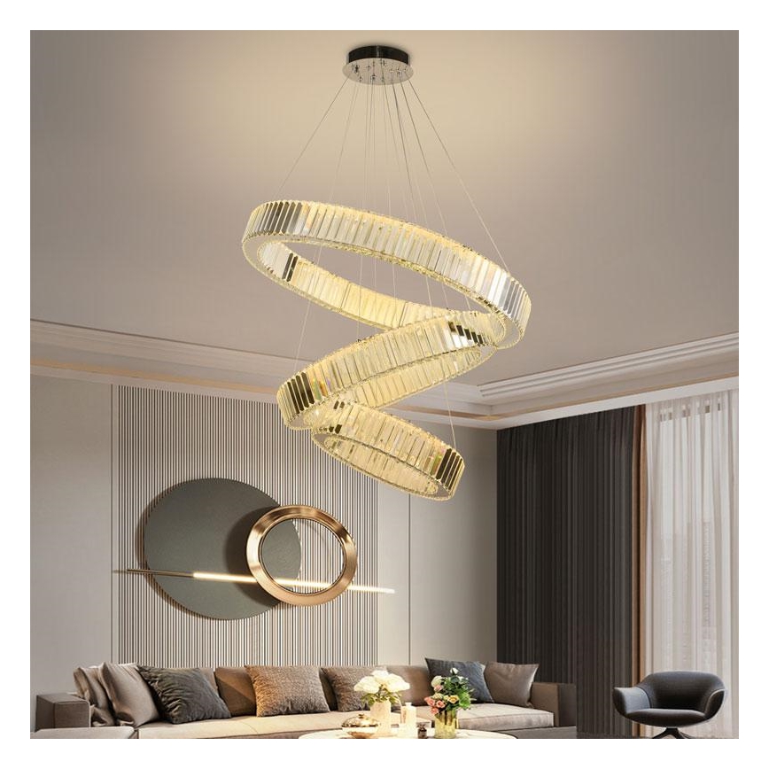 LED Pritemdomas krištolo pakabinamas sietynas LED/115W/230V 3000-6500K blizgus chromas + nuotolinio valdymo pultas