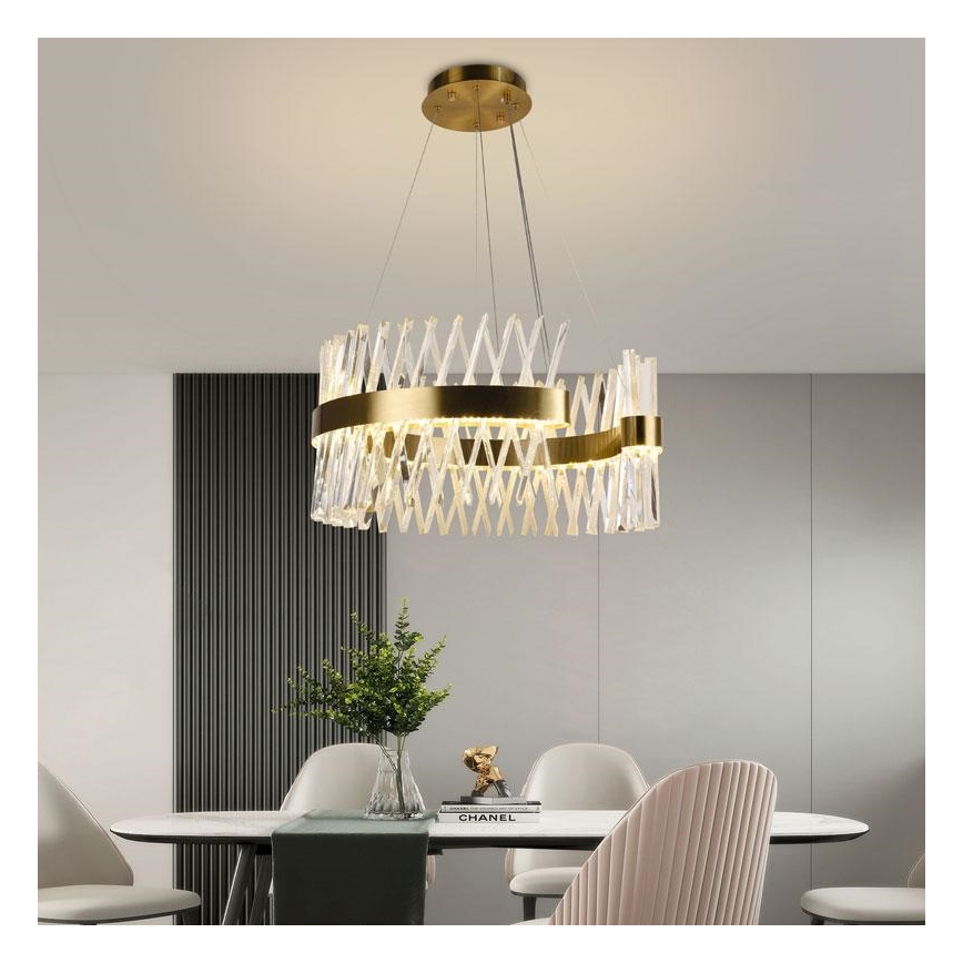LED šviesos reguliavimas krištolas Sietynas ant stygos LED/130W/230V 3000-6500K auksas + nuotolinio valdymo pultas