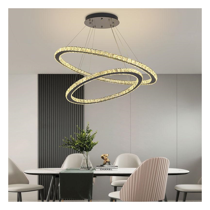 LED šviesos reguliavimas krištolas Sietynas ant stygos LED/160W/230V 3000-6500K sidabras + nuotolinio valdymo pultas