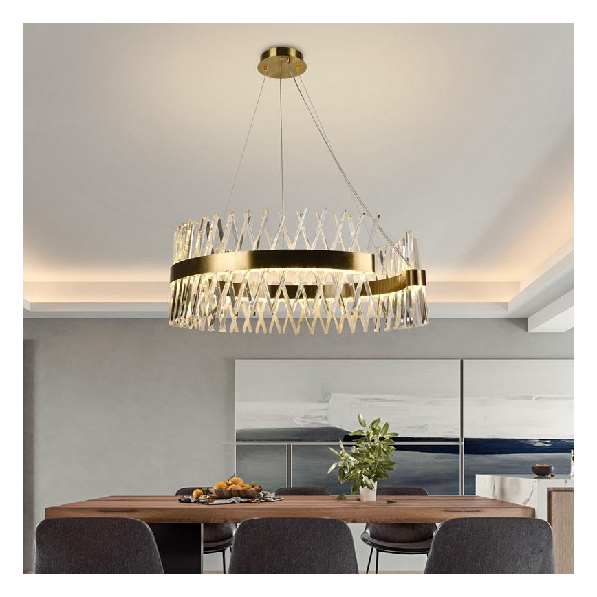 LED šviesos reguliavimas krištolas Sietynas ant stygos LED/175W/230V 3000-6500K auksas + nuotolinio valdymo pultas
