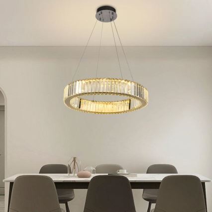 LED Pritemdomas krištolo pakabinamas sietynas LED/40W/230V 3000-6500K blizgus chromas + nuotolinio valdymo pultas