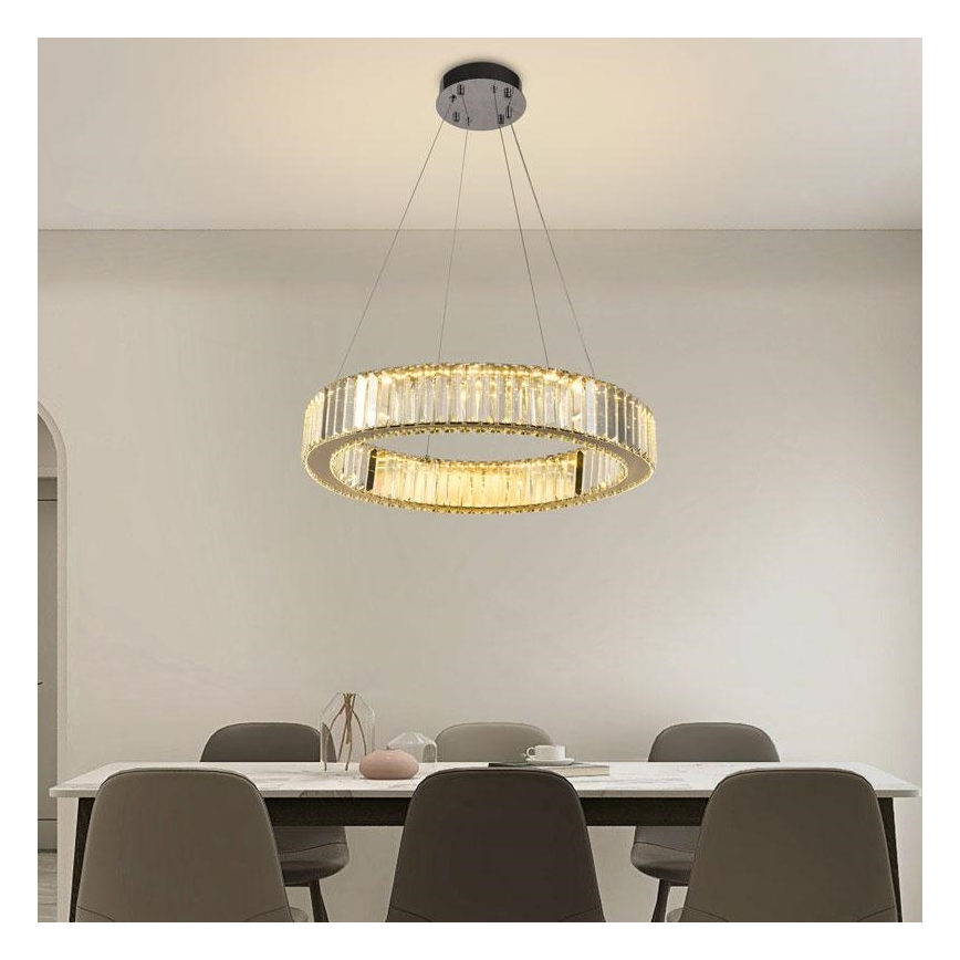 LED Pritemdomas krištolo pakabinamas sietynas LED/40W/230V 3000-6500K blizgus chromas + nuotolinio valdymo pultas