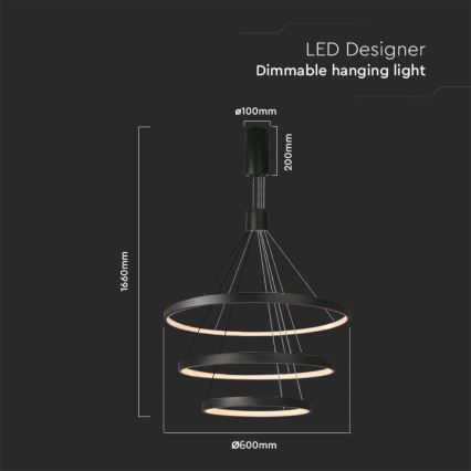 LED Reguliuojamas pakabinamas sietynas LED/46W/230V 3000K juoda