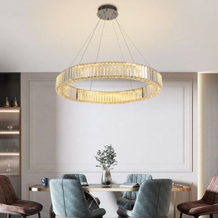 LED Pritemdomas krištolo pakabinamas sietynas LED/50W/230V 3000-6500K blizgus chromas + nuotolinio valdymo pultas