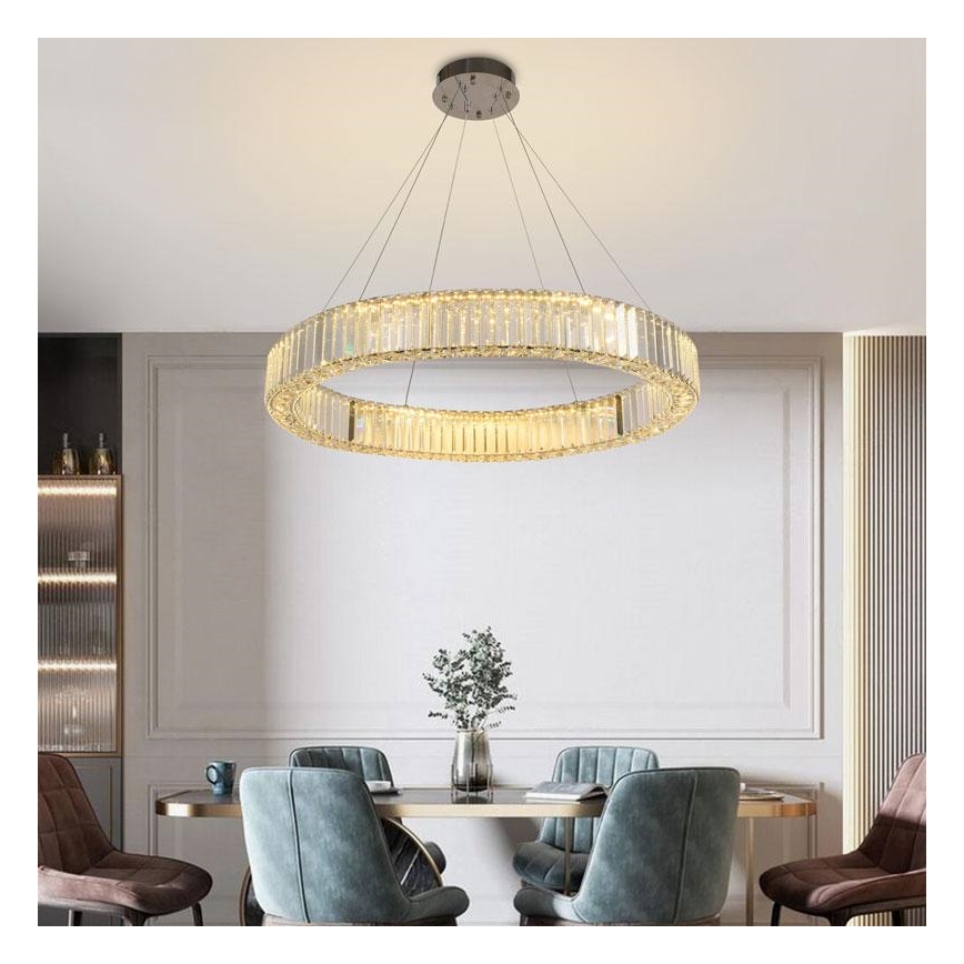 LED Pritemdomas krištolo pakabinamas sietynas LED/50W/230V 3000-6500K blizgus chromas + nuotolinio valdymo pultas