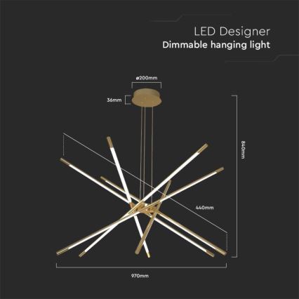 LED Reguliuojamas pakabinamas sietynas LED/50W/230V 3000K auksas