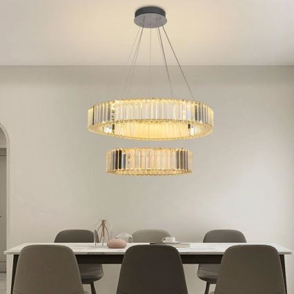 LED Pritemdomas krištolo pakabinamas sietynas LED/65W/230V 3000-6500K blizgus chromas + nuotolinio valdymo pultas